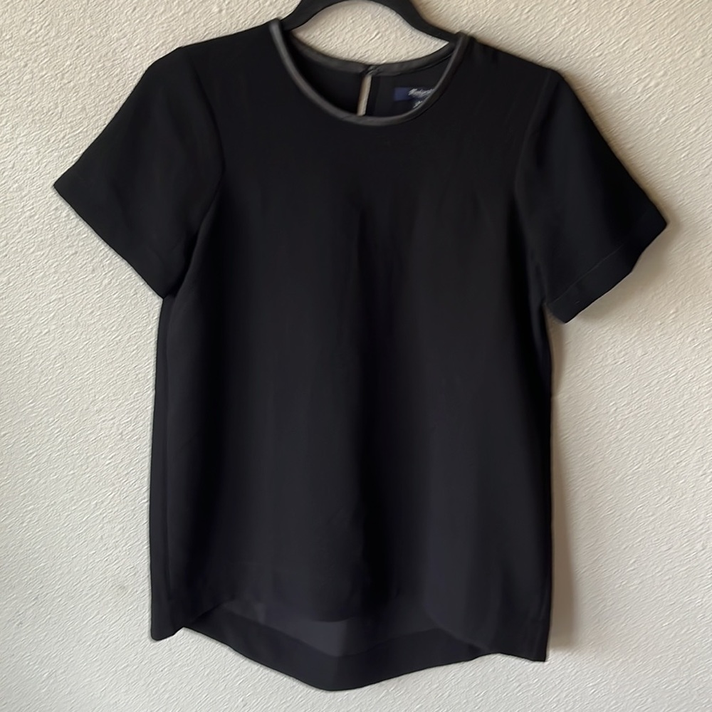 Madewell Leather-Trim Tailored Crepe Tee XS black